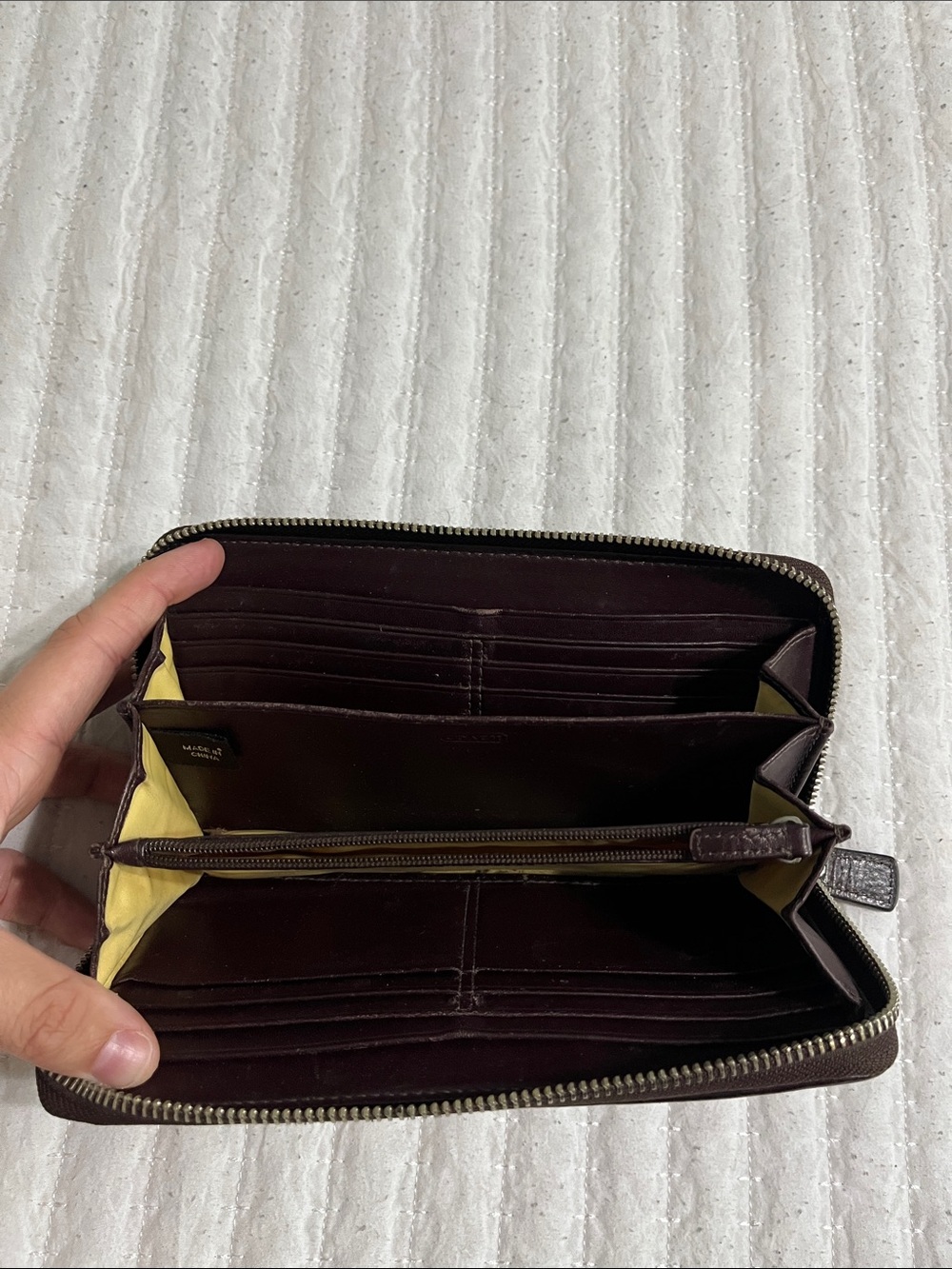 Coach Zip-Around Signature Canvas Wallet in Khaki and Cream Stripe - Picture 2 of 4